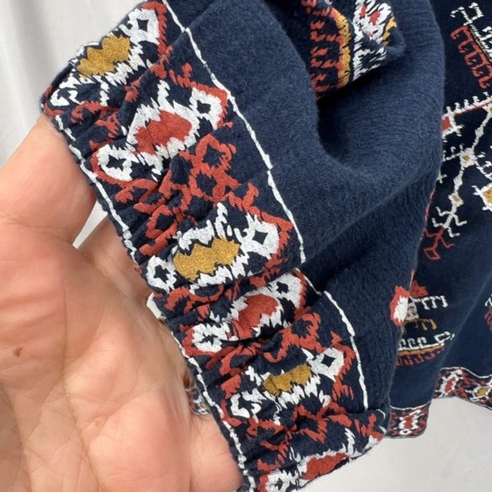 madewell folkstitch popover peasant blouse boho top navy blue southwestern‎ XS - Picture 4 of 9